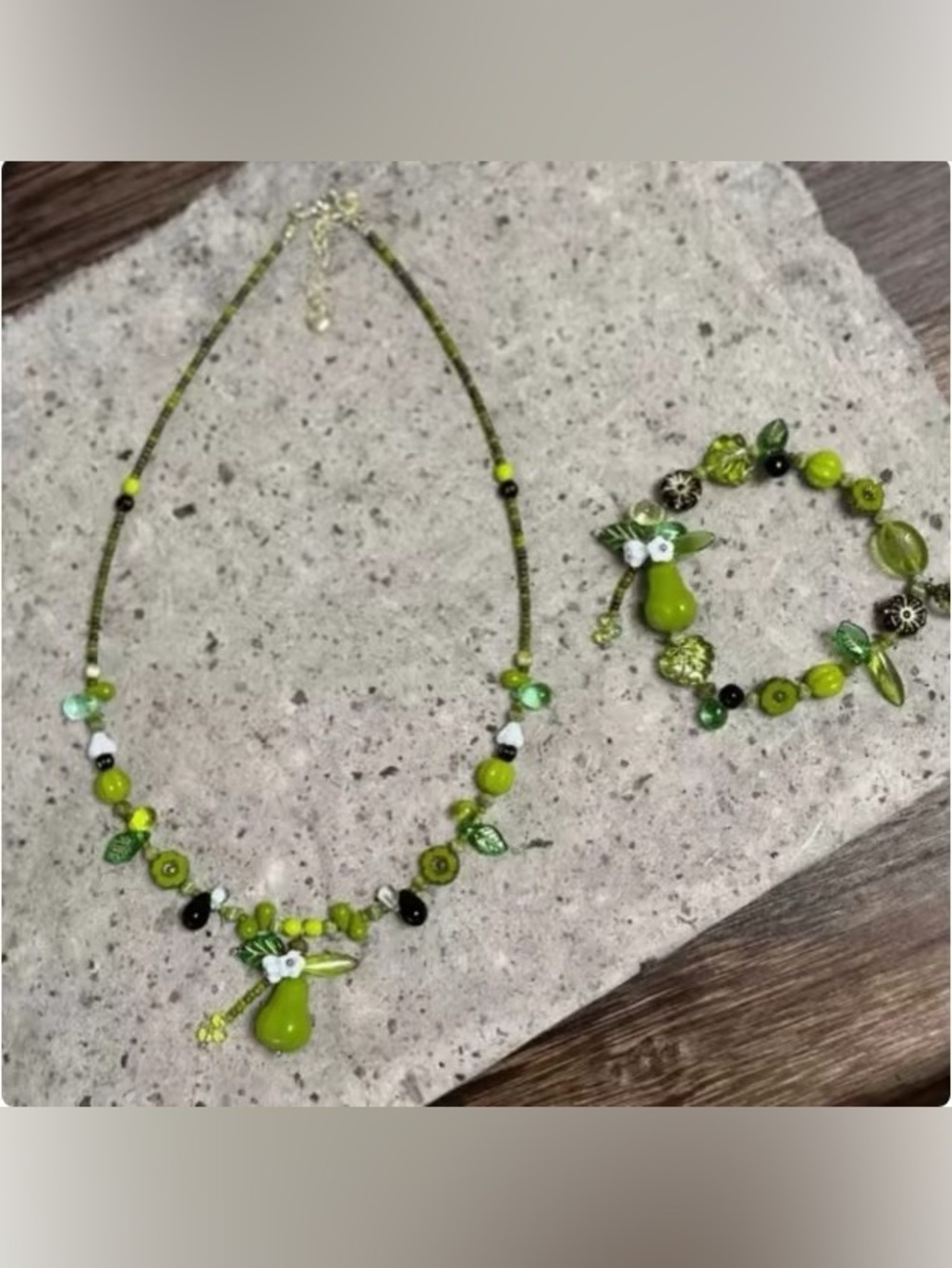 Lime Green Bead Necklace and Bracelet Set - Women's Jewelry